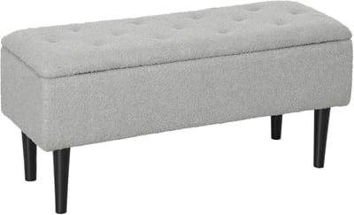Gestoffeerde Zitbank - Opbergbank Kistbank - Woonkamer Opbergen - Verborgen Opbergruimte - 95 x 38 x 45 cm - Grijs