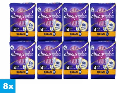 Always Platinum Secure Night Maat 4 – 8 Verpakkingen – 112 Stuks – Met Vleugels – Tot 10u Bescherming