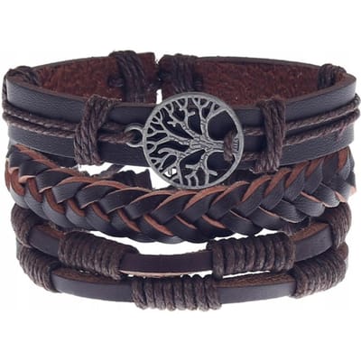 Bracelet en Cuir pour Homme Arbre Élégant et Stylé Cadeau Pour Lui black