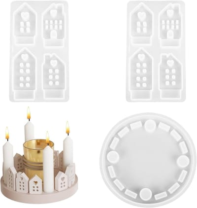 Set van Silicone Kaarsenhouders en Gietmallen voor DIY Kaarsen, Mini Huizen en Zeep Mallen, Perfect voor Kerstdecoratie