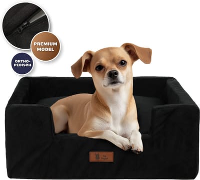 Pet Perfect Orthopedische Autostoel Hond - Luxe Hondenmand Auto - met veiligheidsriempje - Wasbaar - Zwart - M