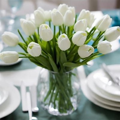 SnelShoppen - 30 Stuks Real Touch Tulpen PU Kunstbloemen - Nep Tulpen voor Bruiloft, Pasen, Lente, Thuis Eetkamer, Kantoor Decoratie - Wit, 35,6 cm Ho