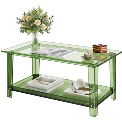 VEVOR Acryl Salontafel, 2-Laags Bijzettafel met Plank, Moderne Rechthoekige Acryl Tafel, Ideaal voor Eetkamer, Kookeiland, Restaurant, Kantoor, 50 X 80 X 40 cm (Groen)