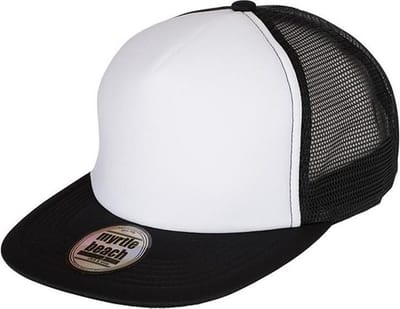 Myrtle Beach Volwassenen Unisex 5 Panel Flat Peak Cap (Wit/zwart)