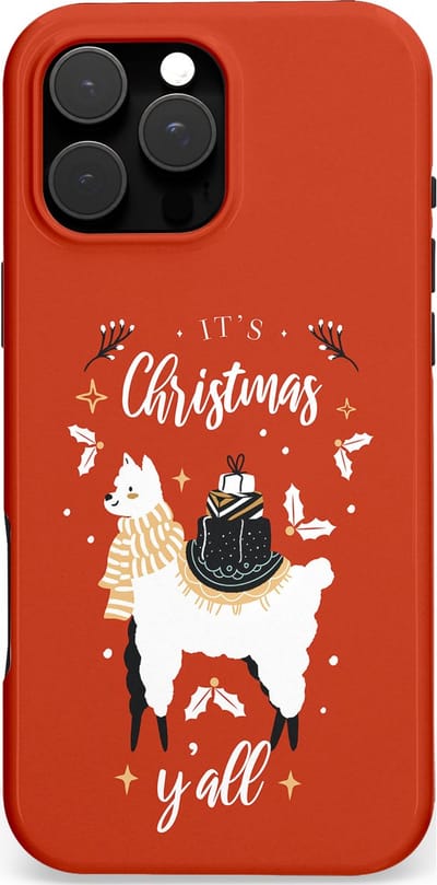 Casetastic Hoesje Geschikt voor Apple iPhone 16 Pro Max Magsafe - Stijlvolle Beschermende Duo-layer Case - Rode Witte Kerst Lama