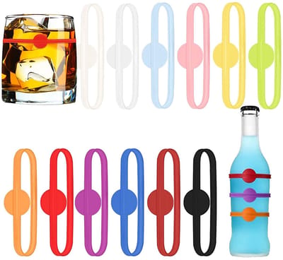 Dailygoods- Wijnglasmarker 12 Kleuren - Siliconen Bekermarkers - Herbruikbaar - Veilig en Duurzaam - Eenvoudige Identificatie - Lichtgewicht - Glasmarkeerders