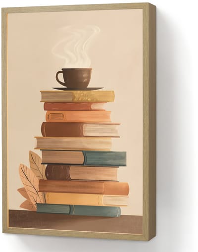 Wandlamp 40x60 cm - Oplaadbaar - Boeken - Toren - Koffie - Beige - Wandlampen binnen woonkamer - Slaapkamer lamp - Decoratieve nachtlamp - Vloerlamp draadloos