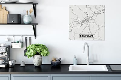 Canvas Schilderij Stadskaart – Plattegrond – België – Zwart Wit – Stavelot – Kaart - 50x50 cm - Wanddecoratie