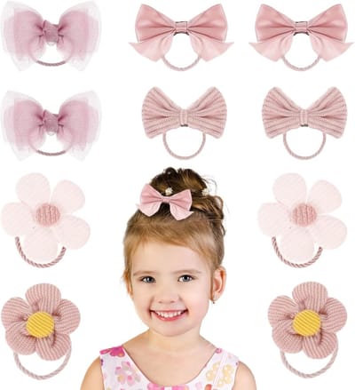 Elastische Haarbanden voor Meisjes met Strik en Bloem Design, Perfect voor Baby's en Kinderen in Roze