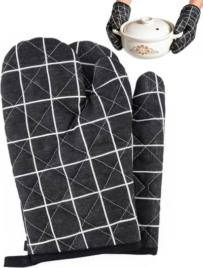 Thijox - Ovenwanten Wasbaar Hittebestendig voor Koken, Bakken en Barbecueën - Zwart - Comfortabele Katoenmix - 1 Paar - 26x16 cm