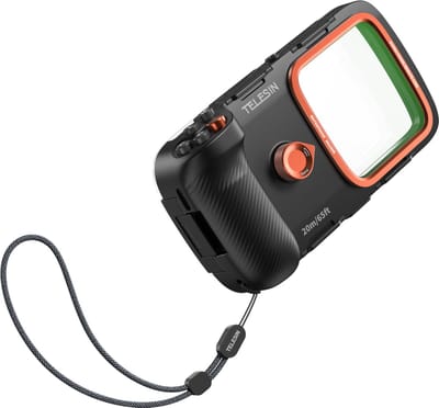 Telesin Smartphone Duik Case - Geschikt voor alle smartphones - Waterdicht tot 20 meter - IP68-certificering - Met Fysieke Knoppen - Inclusief Vacuümpomp voor anti-fog - Diving case telefoon - Zwart/Oranje