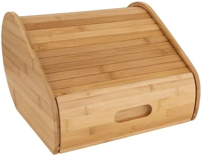 5Five Broodtrommel met rolluik deksel - bamboe - 30 x 33 x 21 cm - naturel - met opberglade - Brooddoos