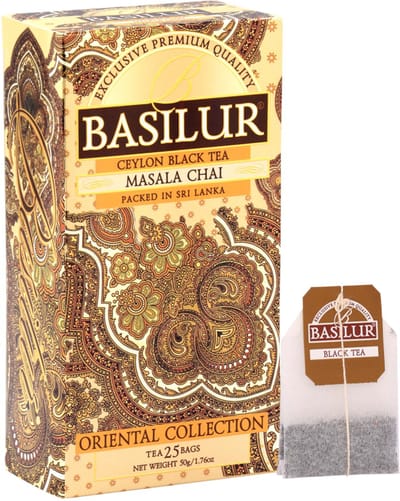 BASILUR Masala Chai - Zwarte Ceylon-thee met natuurlijke oosterse kruiden, 25x2g