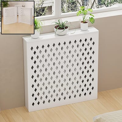 Houten radiatorombouw - Verwarmingsafdekking opbergkast - Ruimte decoreren - Met lamellenrooster - 60x60x15 cm - Houtkleur