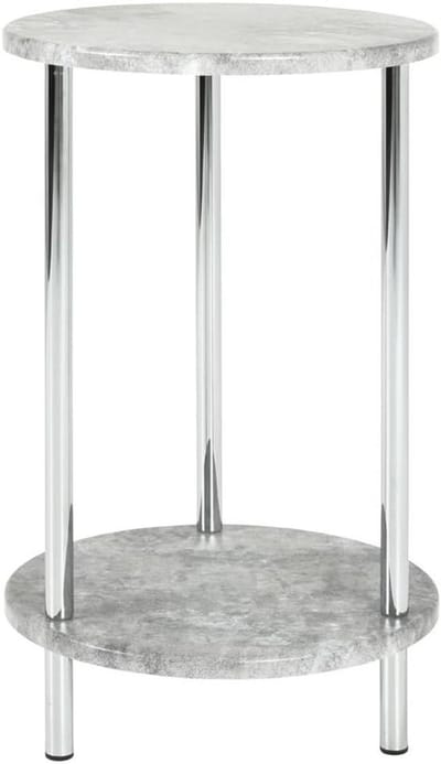 Bijzettafel Betonlook met Chroom Frame - MDF en Metaal, Hoogglans Afwerking, Rond Design, H 50 cm x Ø 30 cm, Modern