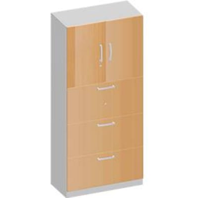 Schäfer Shop Genius TETRIS SOLID combi-kast, 1 legbord achter 2 deuren + 3 HM-laden, B 800 x D 413 x H 2143 mm, beukendecor/blank alu