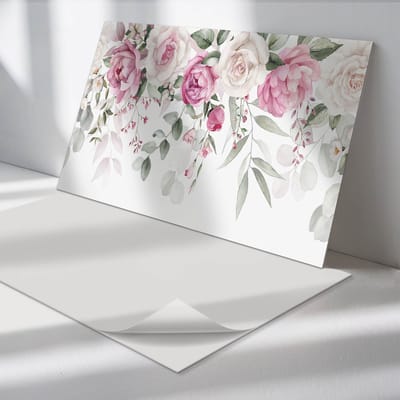 Wallfluent Vinyl Wandpaneel - Bloemmotief in rozen Zelfklevende Wandbekleding - 100 cm x 50 cm - Roze Vinyl Wandpaneel - 1 stuk - Rechthoekig Wandbekleding Vinyl - Bloemen en planten Wandpaneel - Wandpaneel PVC - Wandpaneel Keuken en Badkamer