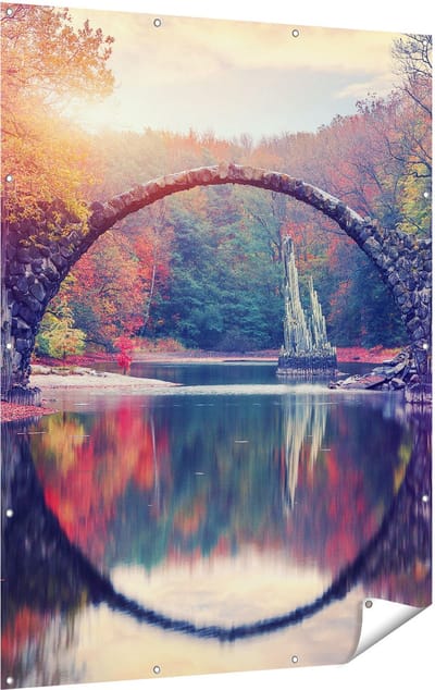 Gards Tuinposter Rakotz Brug in Duitsland in de Herfst - 120x160 cm - Tuindoek - Tuindecoratie - Wanddecoratie buiten - Tuinschilderij