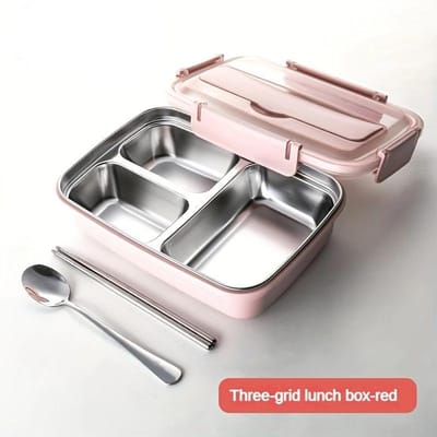 Lekvrije RVS Lunchbox met 3 Vakken - Duurzame, Gemakkelijk te Reinigen Bento Container voor Studenten & Kantoorwerkers