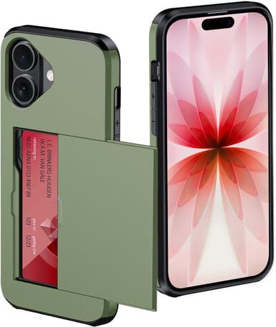 Hoes Geschikt voor iPhone 17 Hoesje Pasjeshouder Hard Cover Shock Proof Hard Case Hoes Met Kaarthouder - Donkergroen