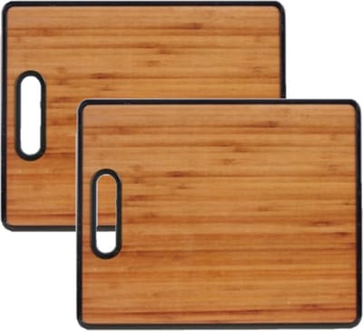 2x stuks bamboe houten snijplanken/serveerplanken met handvat 38 cm - Snijplanken van hout