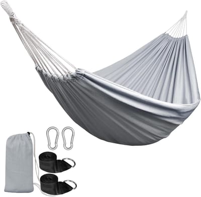 Katoenen Hangmat - Draagbare Relaxplek - Buiten Ontspannen - Anti-rollover Design - 255 x 15 Meter - Grijs