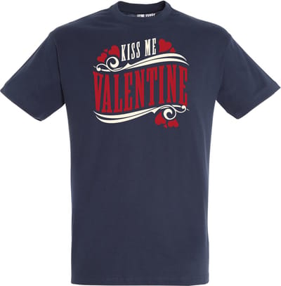 T-shirt Kiss Me Valentine | valentijn cadeautje voor hem haar | valentijn | valentijnsdag cadeau | Navy | maat XS