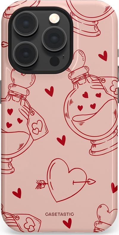 Casetastic Hoesje Geschikt voor Apple iPhone 15 Pro Magsafe - Stijlvolle Beschermende Duo-layer Case - Zoete Liefdesflirt - Roze Rood - Pafrum - Love You - Valentijn
