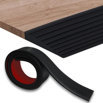 Drempelhulp –Drempelhulp Rubber – Zelfklevende rubberen oprit – 5 cm breed – 1 cm hoog – Op maat te snijden – Geschikt voor rolstoelen, kinderwagens en scootmobielen –200cm lang – Zwart