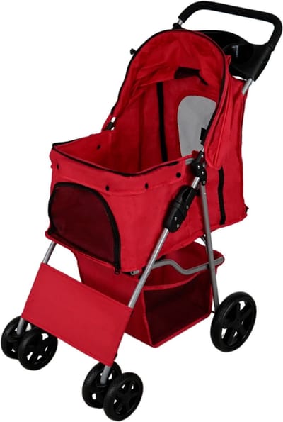 Hondenbuggy met regenhoes - rood - 15 kg - met bekerhouder