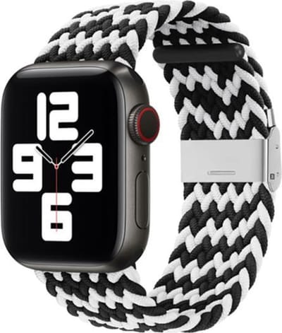 By Qubix - Geschikt voor Apple Watch bandje - Braided nylon bandje - Zwart / Wit - Geschikt voor Apple Watch 38mm / 40mm / 41mm / 42mm - nylon - bandje iWatch