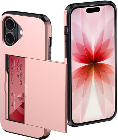Hoes Geschikt voor iPhone 17 Hoesje Pasjeshouder Hard Cover Shock Proof Hard Case Hoes Met Kaarthouder - Rosé goud