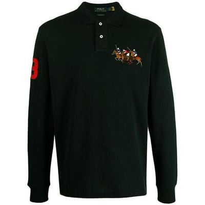 Polo Ralph Lauren Letter Ridder Patroon Knopen Lange Mouwen Polo Shirt Heren tops Zwart 710814769-001 M black