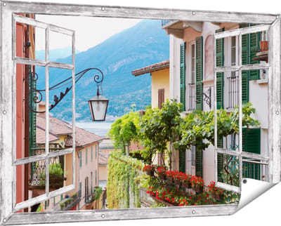 Gards Tuinposter Doorkijk Kleurijk Straatje in Italie - 150x100 cm - Tuindoek - Tuindecoratie - Wanddecoratie buiten - Tuinschilderij