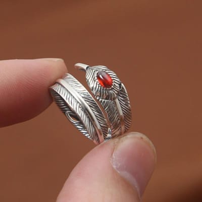 S925 Sterling Zilveren Sieraden Gepersonaliseerde Handgemaakte Retro Thaise Zilveren Veer Openingsring Resizable gray