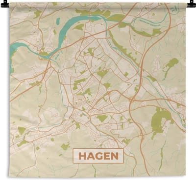 Wandkleed - Wanddoek - Kaart - Hagen - Plattegrond - Vintage - Stadskaart - 180x180 cm - Wandtapijt