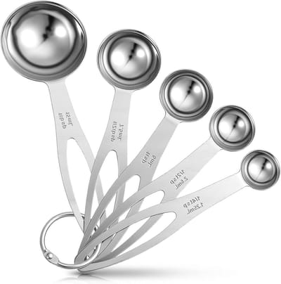 Set van 5 roestvrijstalen maatlepels voor nauwkeurig afmeten in de keuken, ideaal voor koken en bakken