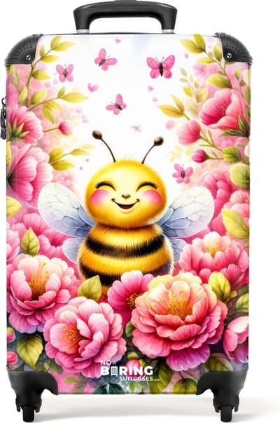 NoBoringSuitcases.com® - Kinderkoffer bloemen bij - Trolley koffer kind - 55x35x25