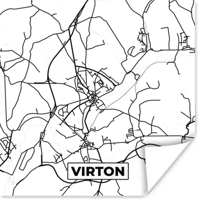 Poster Kaart – Plattegrond – Stadskaart – Virton – België – Zwart Wit - 100x100 cm XXL