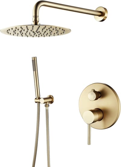 Verborgen Gouden Douchesysteem Dubbele Functies Handdouche-Rainshower Wandmontage 25x25cm-Regendouchekop