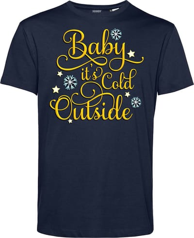 T-shirt Baby Its Cold Outside | Foute Kersttrui Dames Heren | Kerstcadeau | Kerstpakket | Navy | maat XS