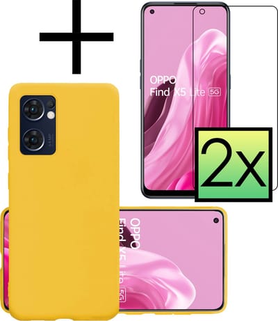 Hoesje - Met 2x Screenprotector - Geschikt voor OPPO Find X5 Lite - Sterk & Shockproof - Back Cover - Siliconen Case - Telefoon Hoes - Geel
