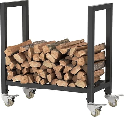Houtopslag - Brandhoutrek - Haardhout Opslag - Met Wielen - 65 cm Hoog - Zwart