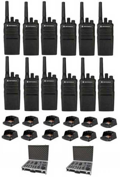 Set van 12 Motorola XT420 UHF IP55 PMR446 Portofoon met laders en koffer