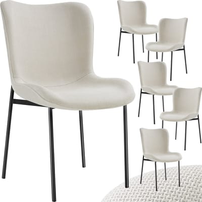 tectake® Gestoffeerde stoel - Eetkamerstoel - Geweven stof - Ergonomische vorm - Hoge rugleuning - Draagkracht 120 kg - Diverse kleuren - Set van 6 - Beige/zwart