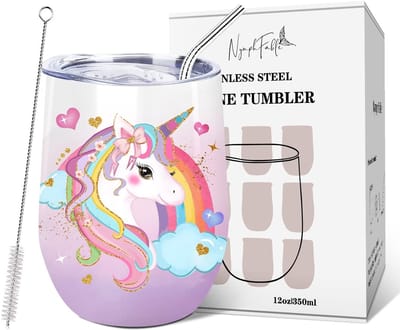 Dailygoods- Reismok 350ml Geïsoleerd - Dubbelwandige Thermosbeker - Roestvrij Staal - BPA-vrij - Schattige Eenhoorn - Voor Thuis/Op Reis