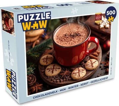 Puzzel Chocolademelk - Mok - Winter - Kerst - Gezelligheid - Legpuzzel - Puzzel 500 stukjes - Kerstpuzzel - Kerstpuzzels - Kerst - Cadeau - Kerstcadeau voor mannen, vrouwen en kinderen