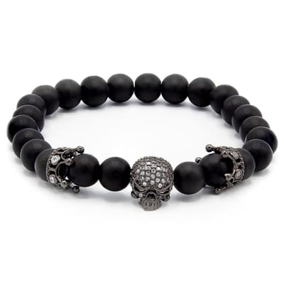 Victorious Natuurstenen Kralen Armband Heren – Zwarte Schedel – Mat Zwart – 18cm