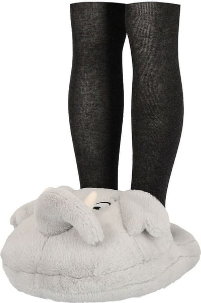 Apollo Grote voetenwarmer slof - olifant - grijs - one size - 30 x 27 cm - polyester - dierensloffen