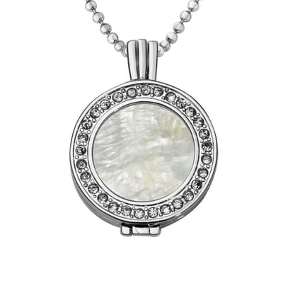 Quiges - Munthouder met Ketting en Munt 25mm Schelp Beige - Zilverkleurig met Zirkonia - EPRHZ427